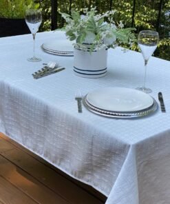 Square White Silver Table Cloth