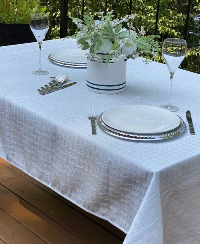 Square White Silver Table Cloth