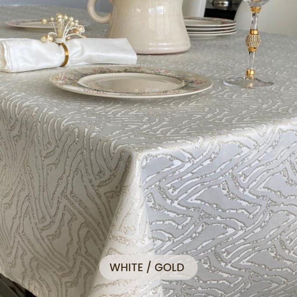 Daniella White Gold Table Cloth