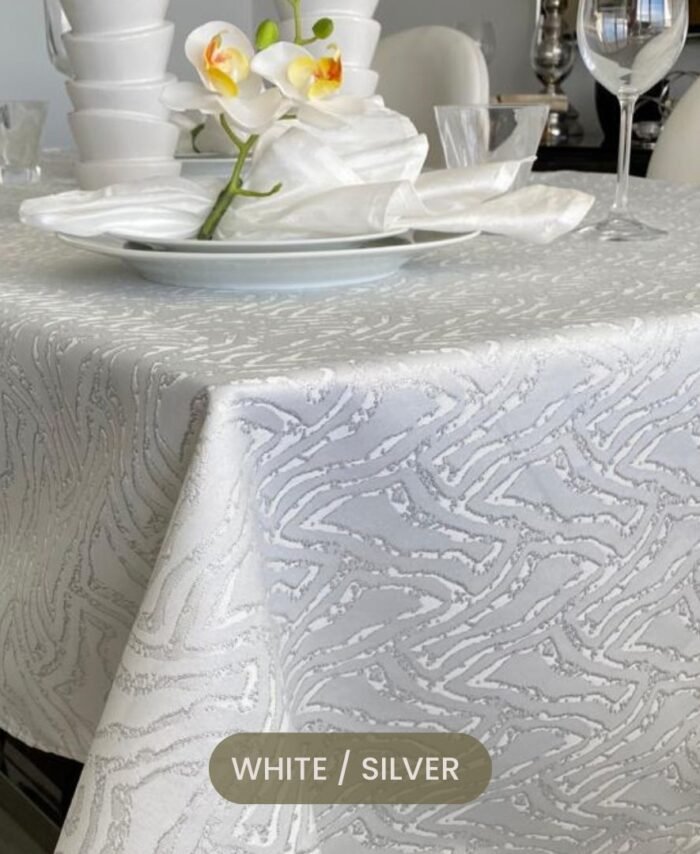 Daniella White Silver Table Cloth